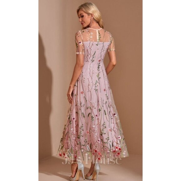 JJ'sHouse Elegant Pink Embroidered Maxi Dress Women’s Formal Gown Floral S - Picture 9 of 13
